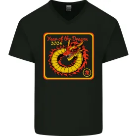 2024 Year of the Dragon Mens V-Neck Cotton T-Shirt