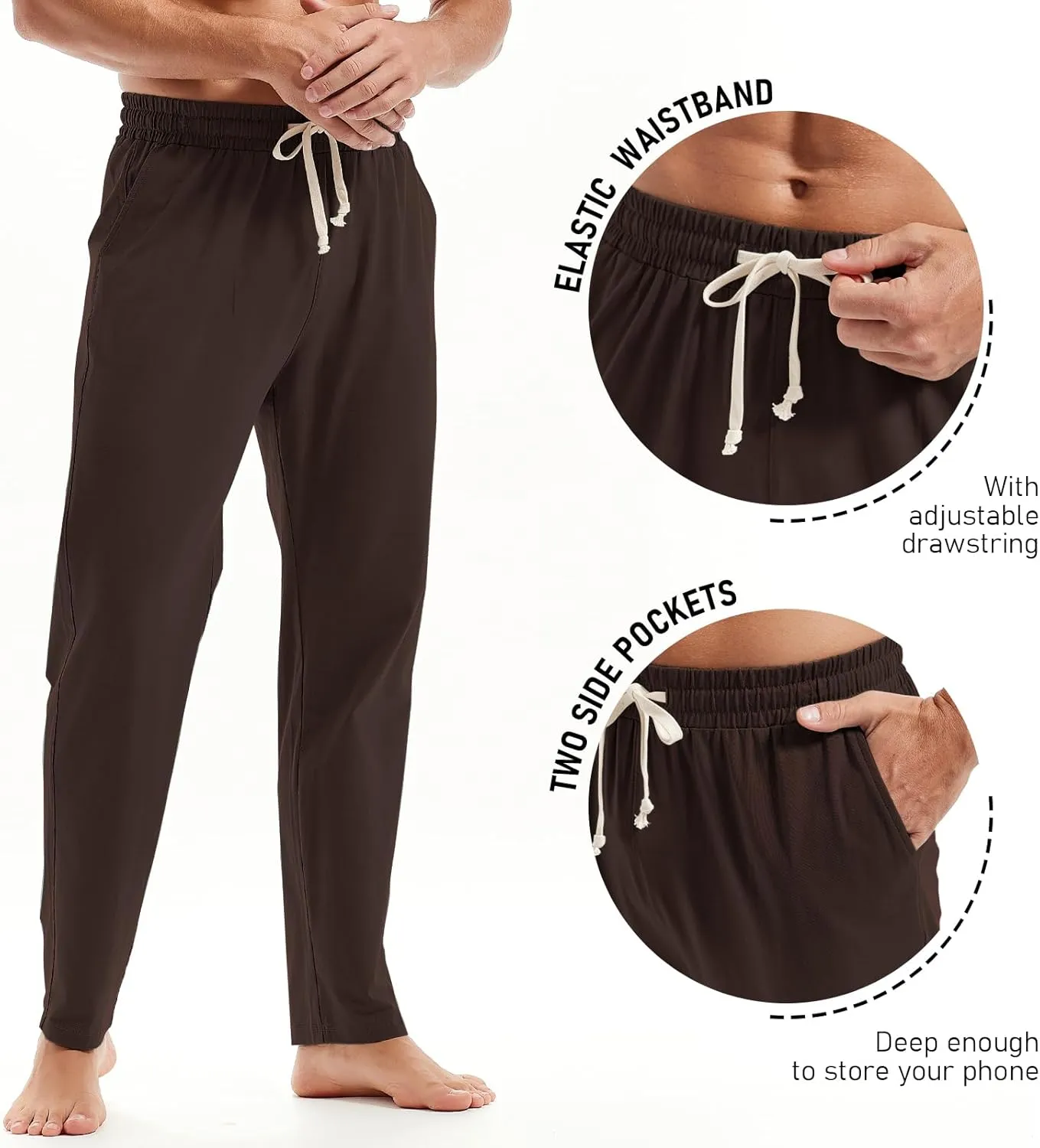 AMY COULEE Mens Cotton Yoga Pants Running Workout Lightweight Sweatpants Open Bottom Lounge Pants with Pockets