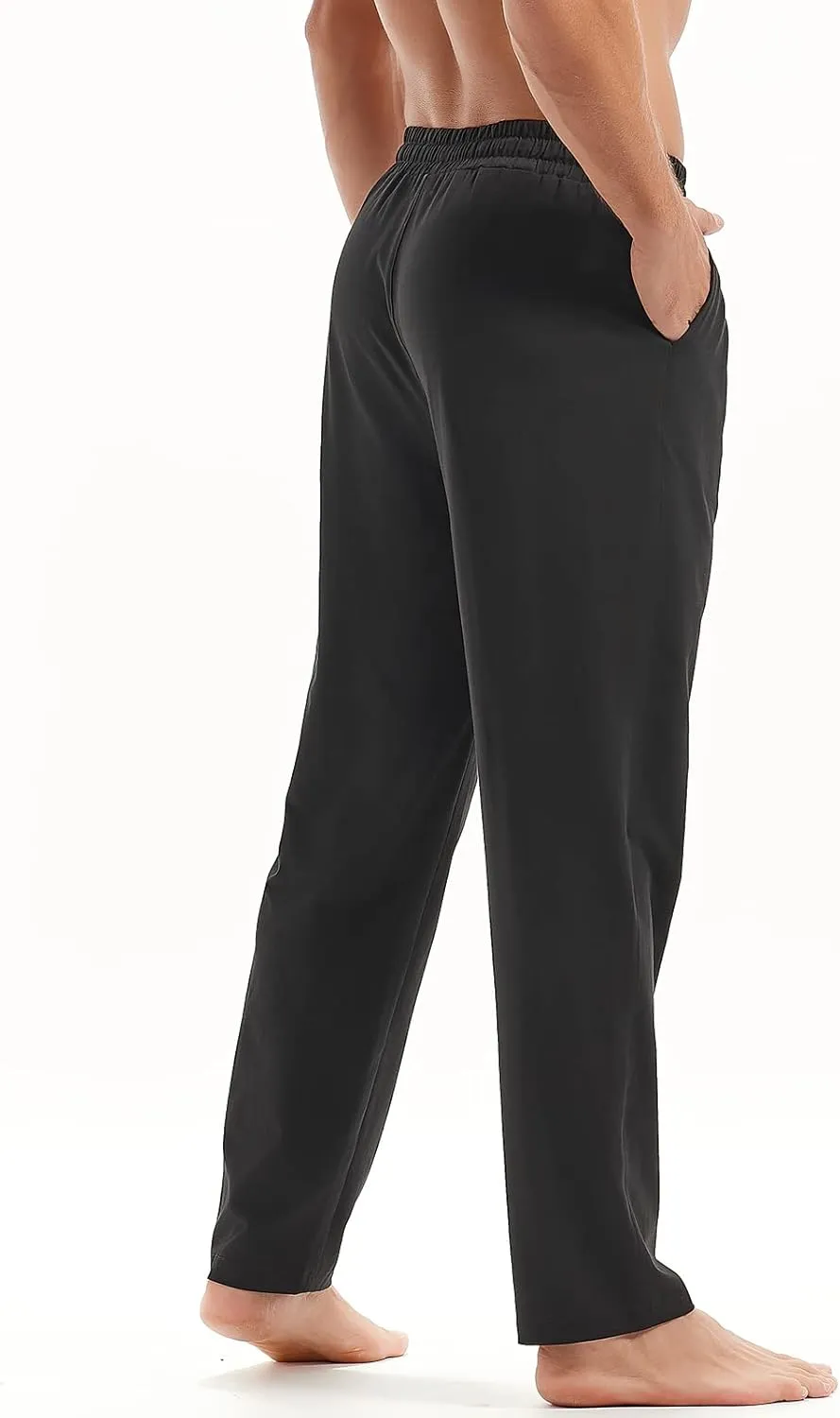 AMY COULEE Mens Cotton Yoga Pants Running Workout Lightweight Sweatpants Open Bottom Lounge Pants with Pockets