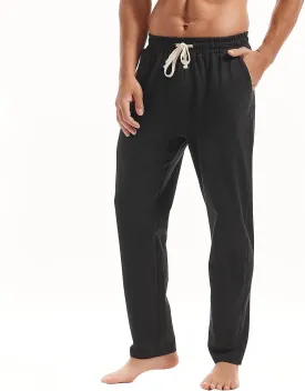 AMY COULEE Mens Cotton Yoga Pants Running Workout Lightweight Sweatpants Open Bottom Lounge Pants with Pockets