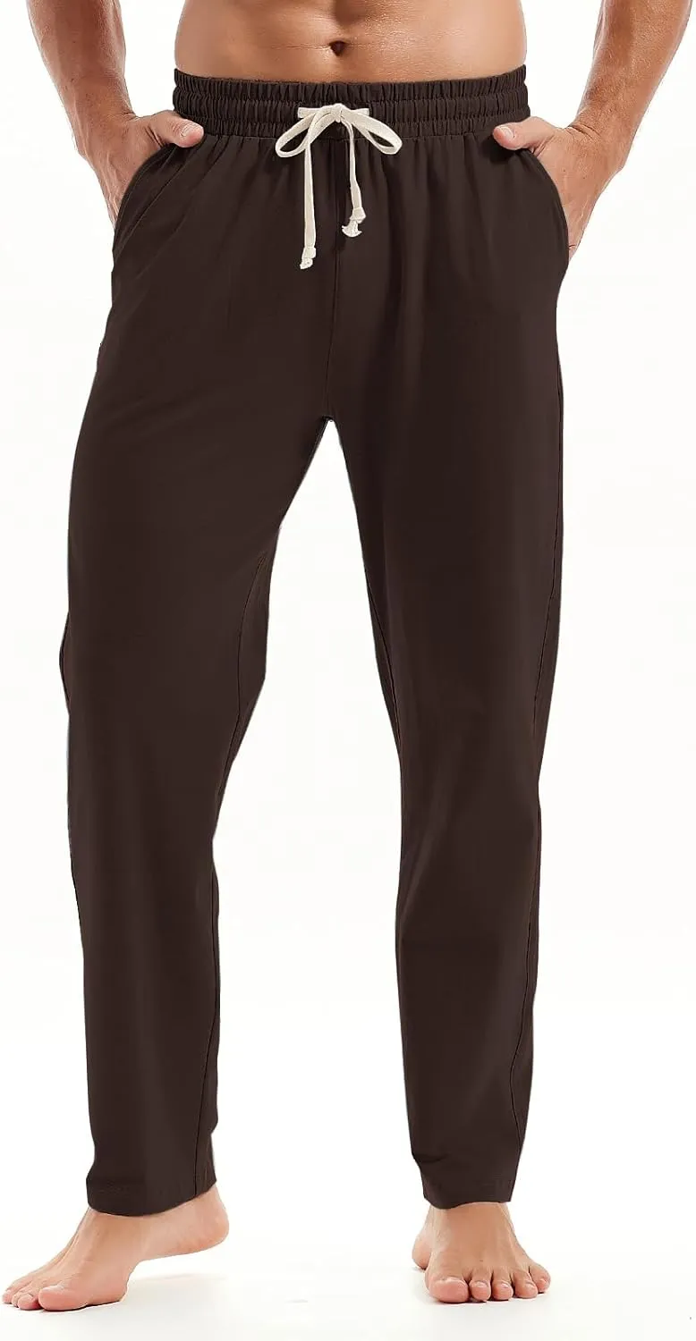 AMY COULEE Mens Cotton Yoga Pants Running Workout Lightweight Sweatpants Open Bottom Lounge Pants with Pockets