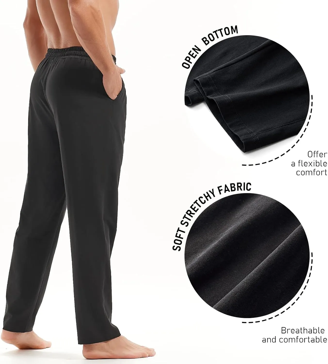 AMY COULEE Mens Cotton Yoga Pants Running Workout Lightweight Sweatpants Open Bottom Lounge Pants with Pockets