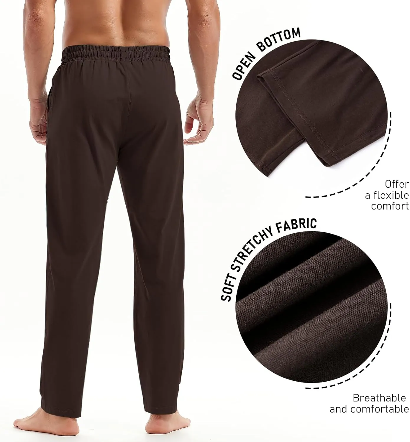 AMY COULEE Mens Cotton Yoga Pants Running Workout Lightweight Sweatpants Open Bottom Lounge Pants with Pockets