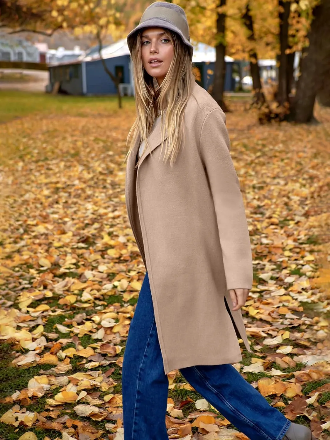 ANRABESS Women's Cardigans Sweater 2024 Casual Lapel Open Front Knit Warm Wool Coatigan Jacket Long Blazer Coat