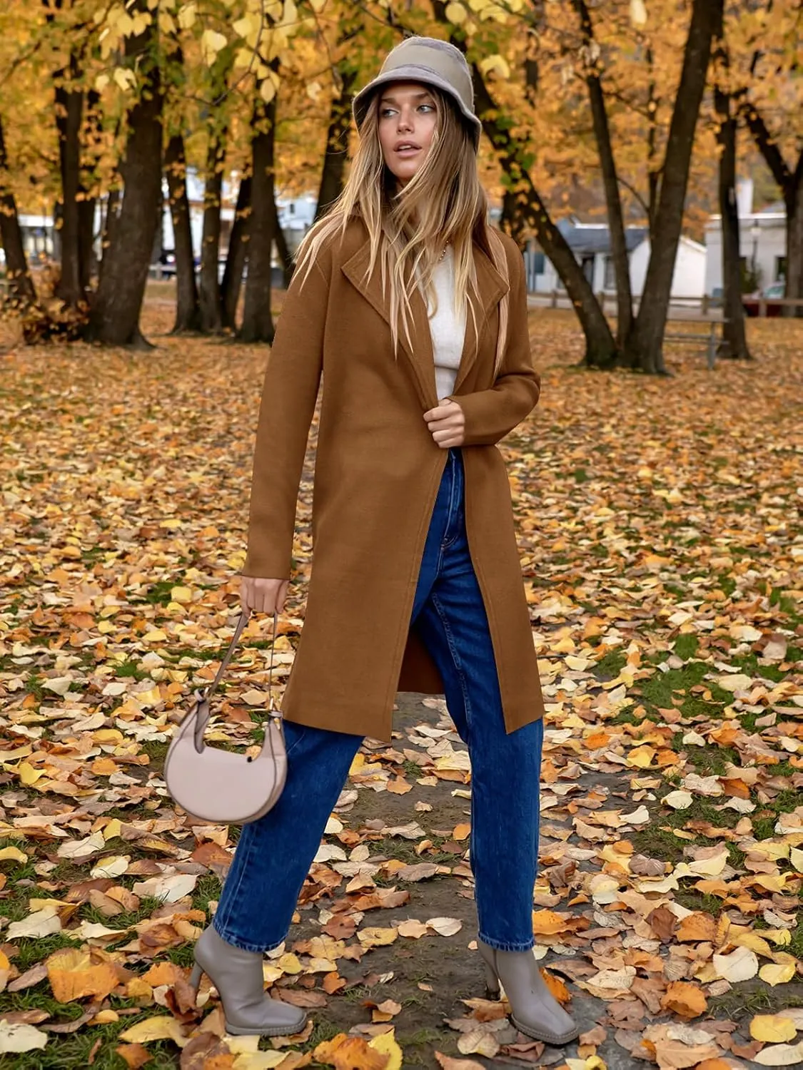 ANRABESS Women's Long Cardigans Sweater 2025 Fall Casual Lapel Open Front Knit Warm Wool Coatigan Oversized Jacket Coat