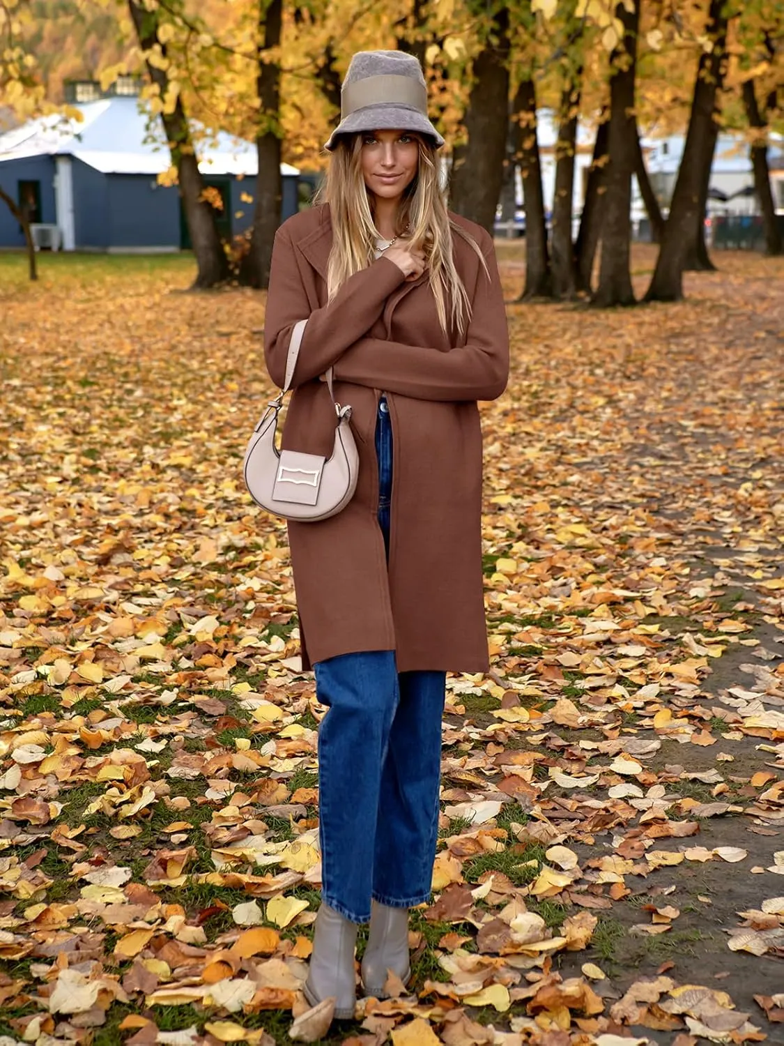 ANRABESS Women's Long Cardigans Sweater 2025 Fall Casual Lapel Open Front Knit Warm Wool Coatigan Oversized Jacket Coat