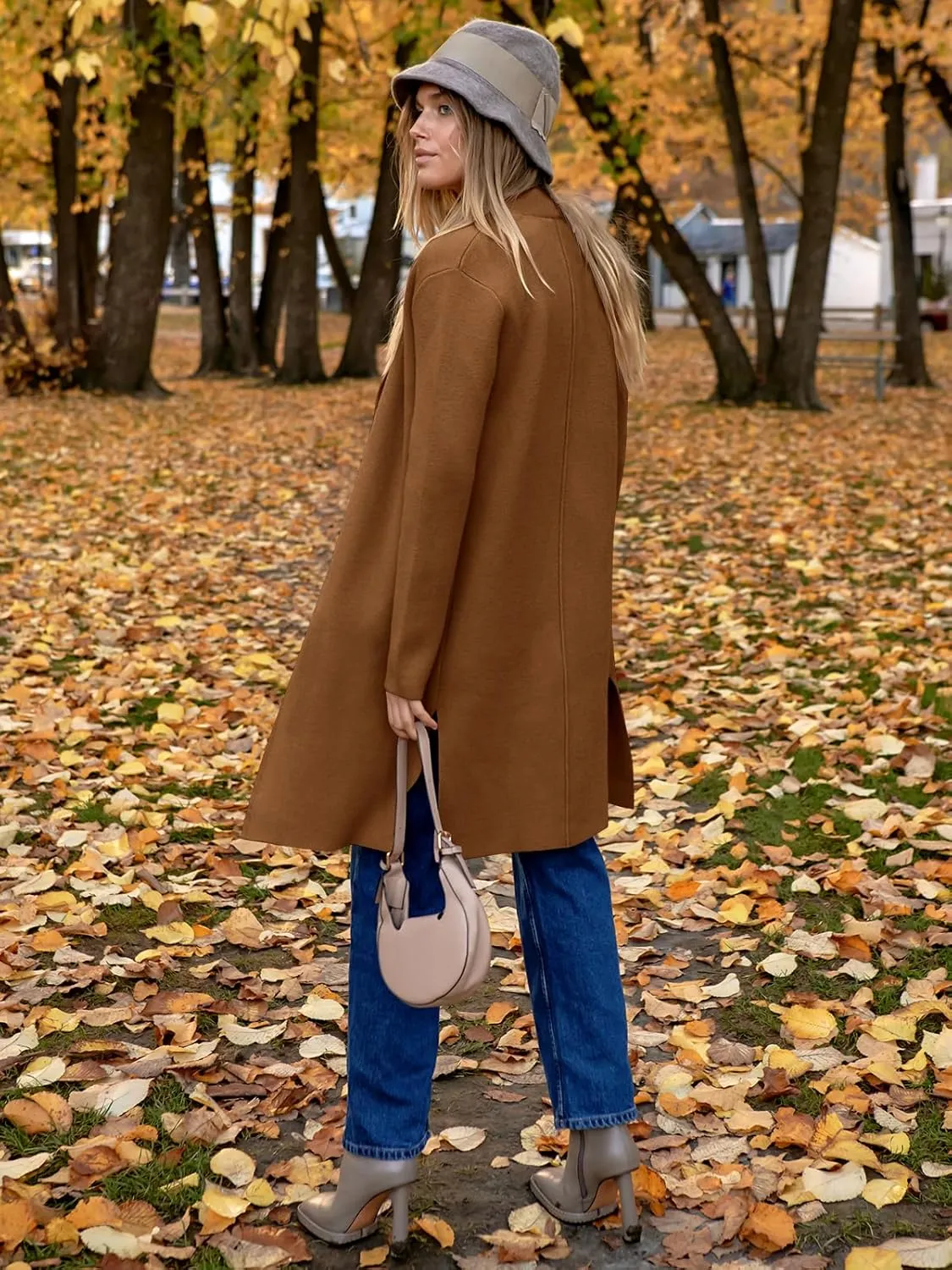 ANRABESS Women's Long Cardigans Sweater 2025 Fall Casual Lapel Open Front Knit Warm Wool Coatigan Oversized Jacket Coat