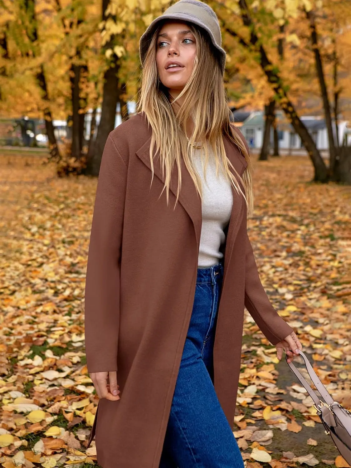 ANRABESS Women's Long Cardigans Sweater 2025 Fall Casual Lapel Open Front Knit Warm Wool Coatigan Oversized Jacket Coat