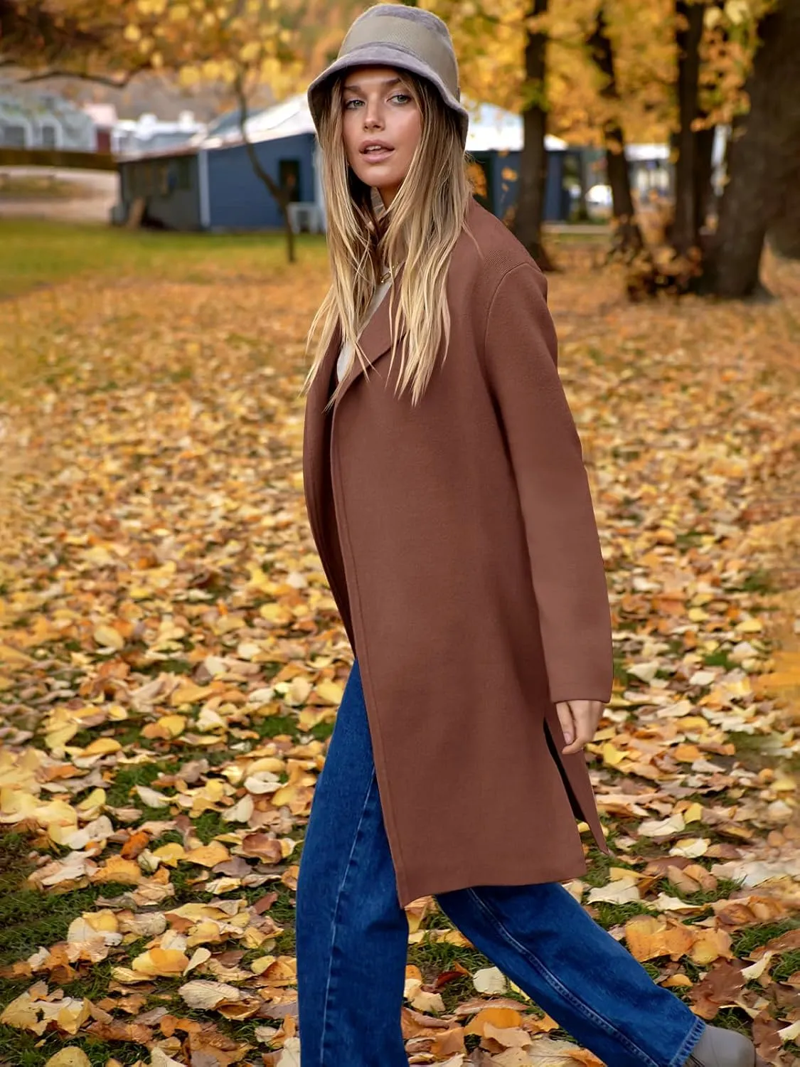 ANRABESS Women's Long Cardigans Sweater 2025 Fall Casual Lapel Open Front Knit Warm Wool Coatigan Oversized Jacket Coat