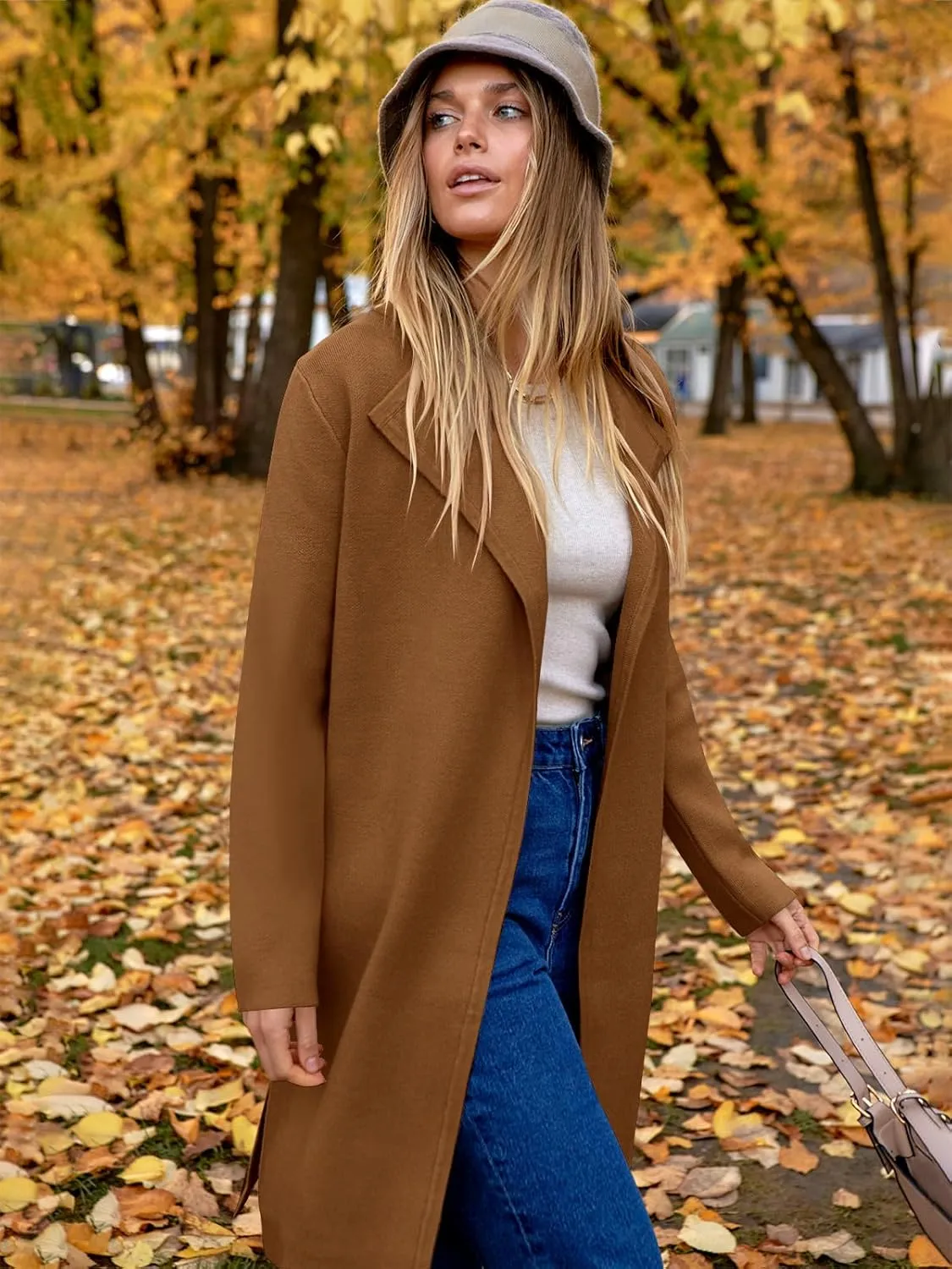 ANRABESS Women's Long Cardigans Sweater 2025 Fall Casual Lapel Open Front Knit Warm Wool Coatigan Oversized Jacket Coat