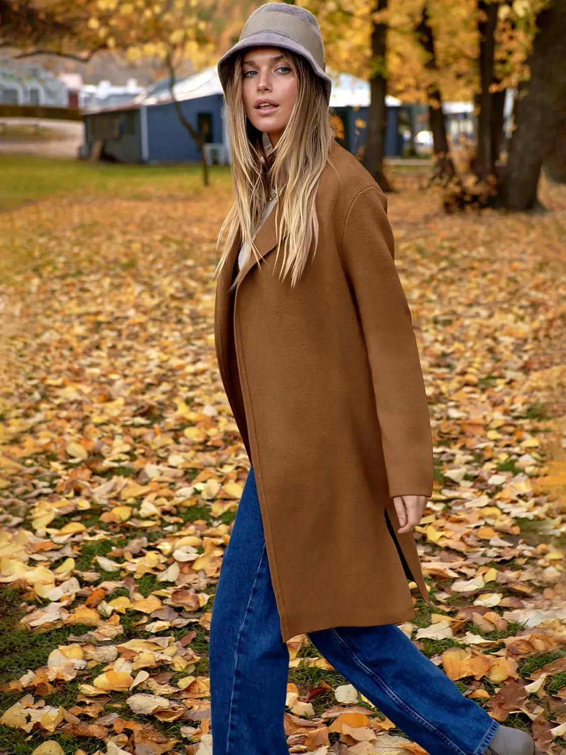 ANRABESS Women's Long Cardigans Sweater 2025 Fall Casual Lapel Open Front Knit Warm Wool Coatigan Oversized Jacket Coat