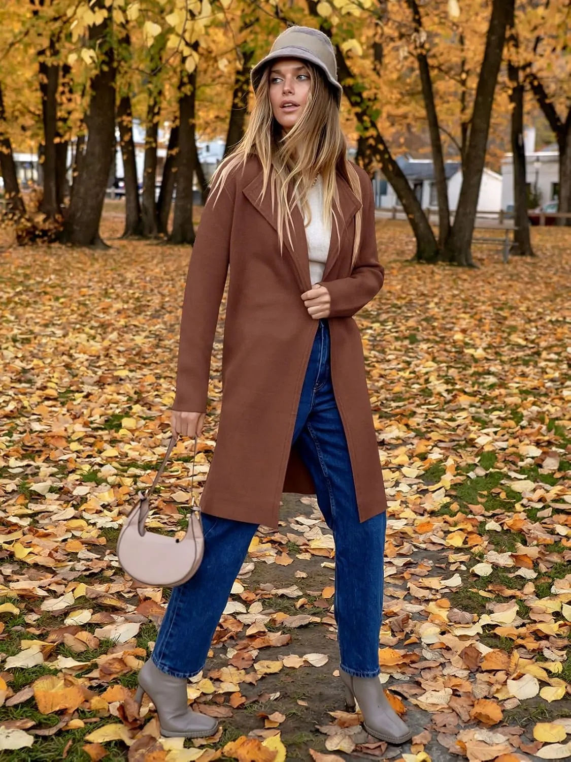 ANRABESS Women's Long Cardigans Sweater 2025 Fall Casual Lapel Open Front Knit Warm Wool Coatigan Oversized Jacket Coat