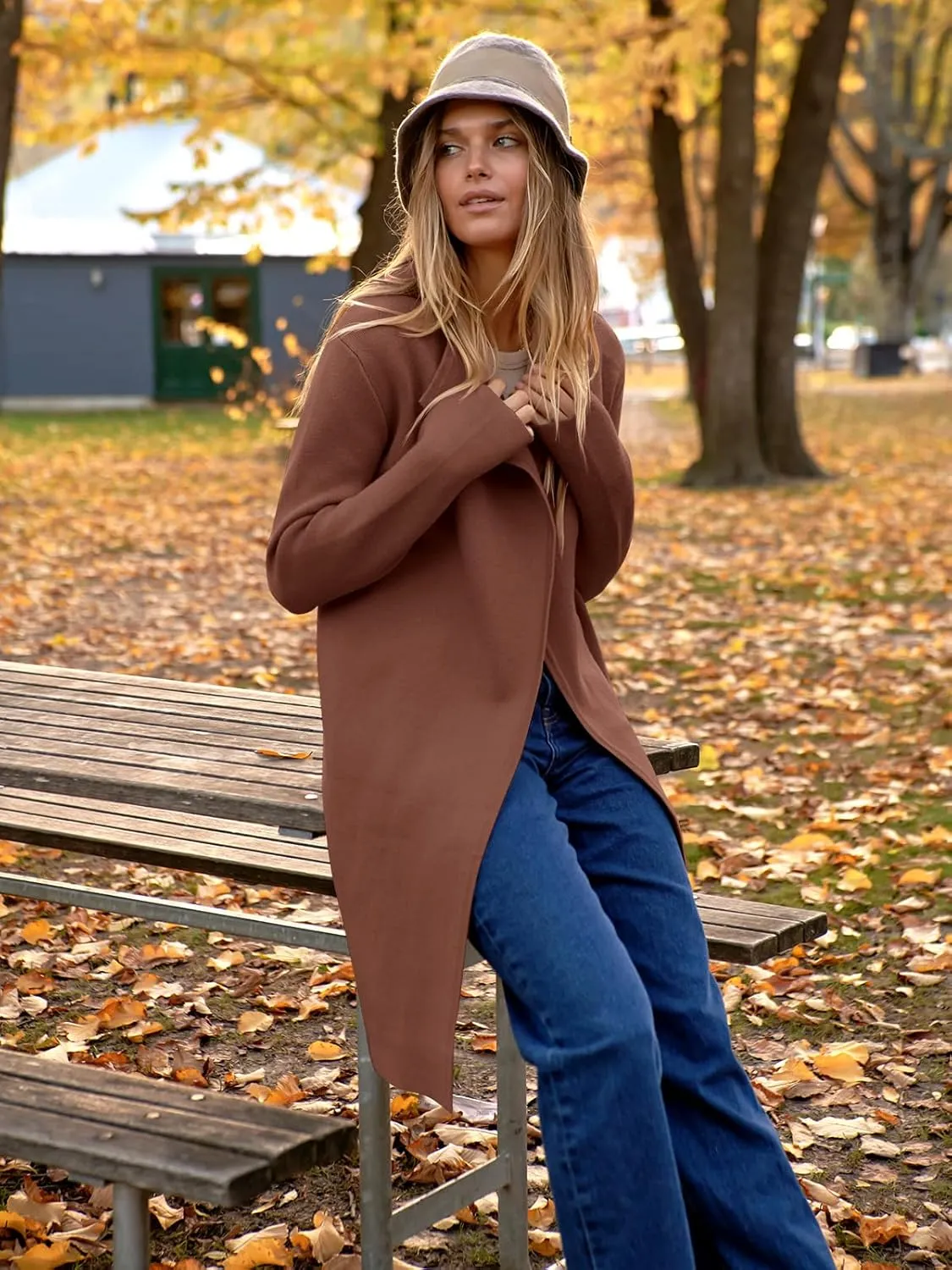 ANRABESS Women's Long Cardigans Sweater 2025 Fall Casual Lapel Open Front Knit Warm Wool Coatigan Oversized Jacket Coat