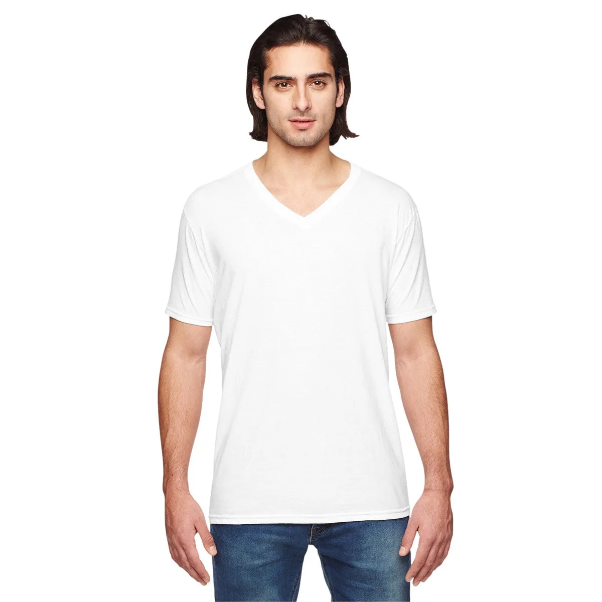 Anvil Men's White Triblend V-Neck T-Shirt