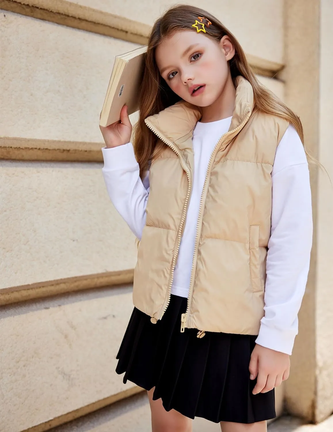 Arshiner Girls Winter Zipper Puffer Vest Lightweight Sleeveless Outwear