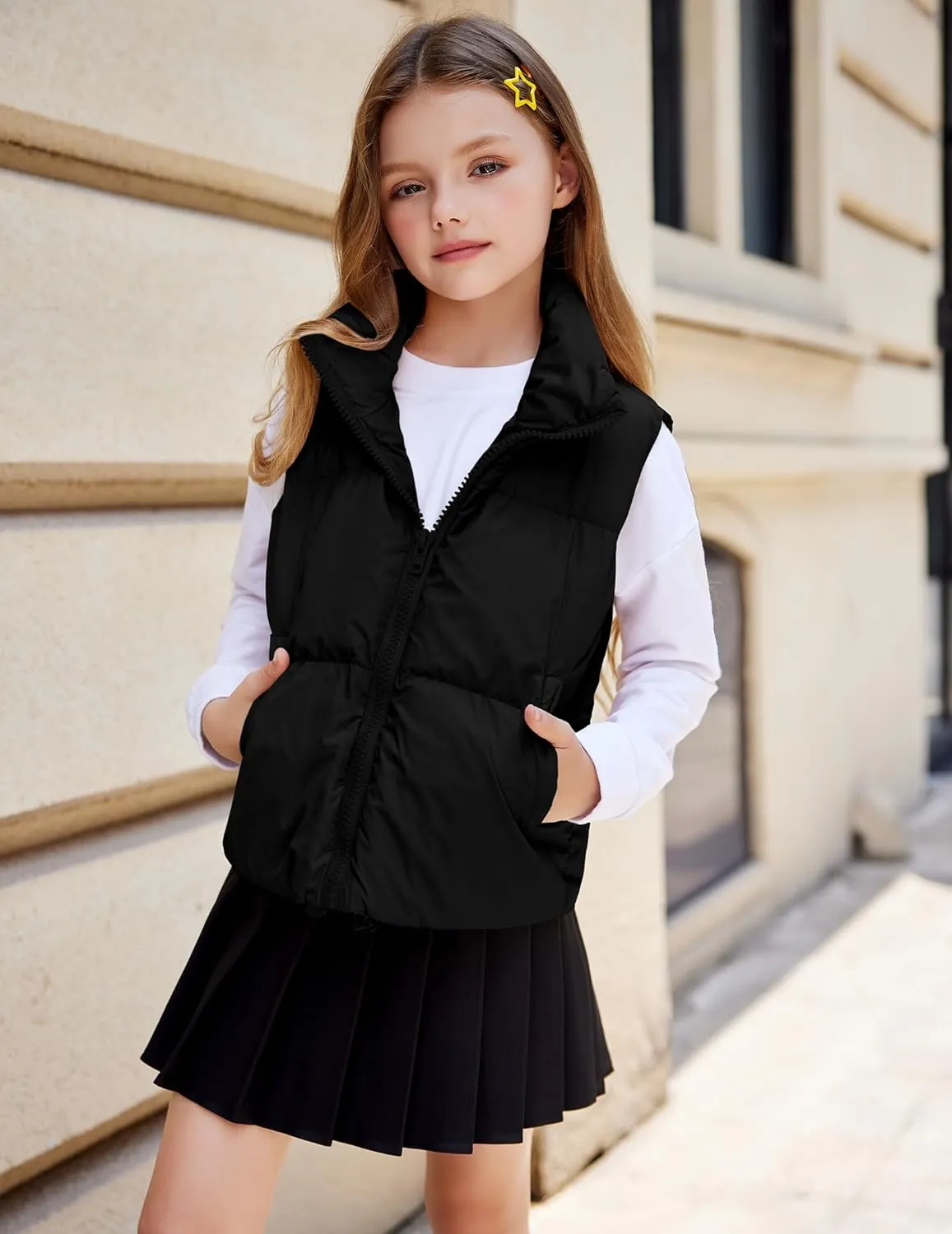 Arshiner Girls Winter Zipper Puffer Vest Lightweight Sleeveless Outwear