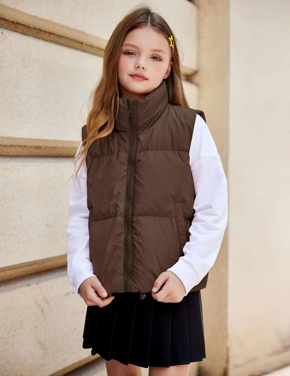 Arshiner Girls Winter Zipper Puffer Vest Lightweight Sleeveless Outwear
