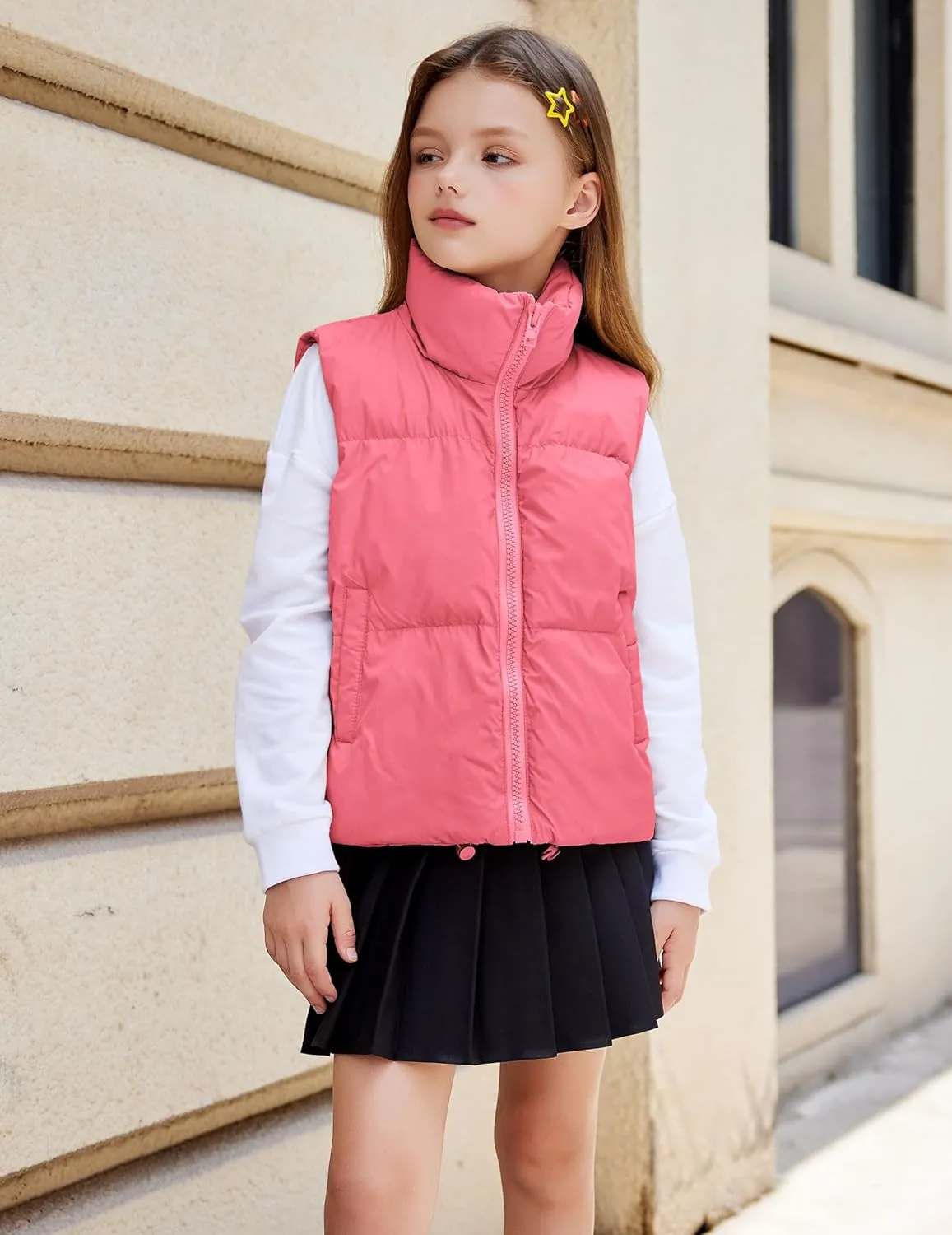 Arshiner Girls Winter Zipper Puffer Vest Lightweight Sleeveless Outwear