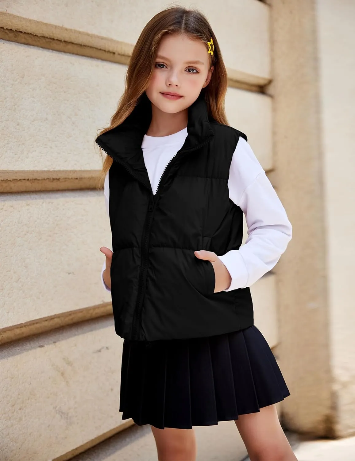 Arshiner Girls Winter Zipper Puffer Vest Lightweight Sleeveless Outwear