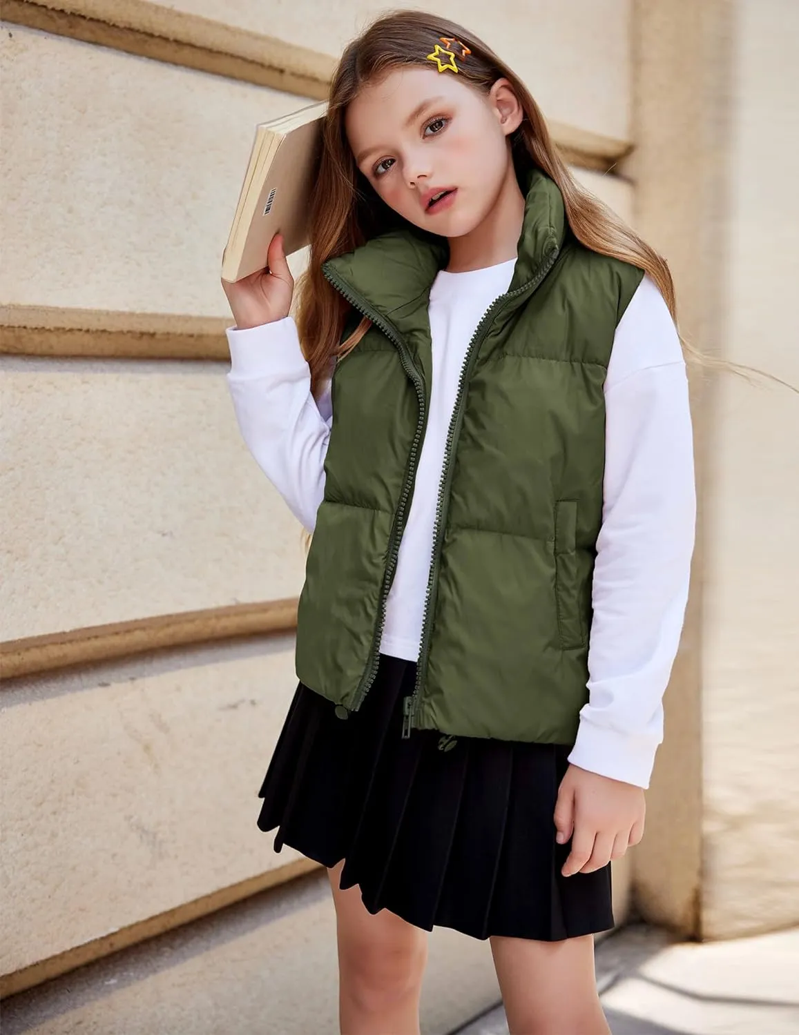 Arshiner Girls Winter Zipper Puffer Vest Lightweight Sleeveless Outwear