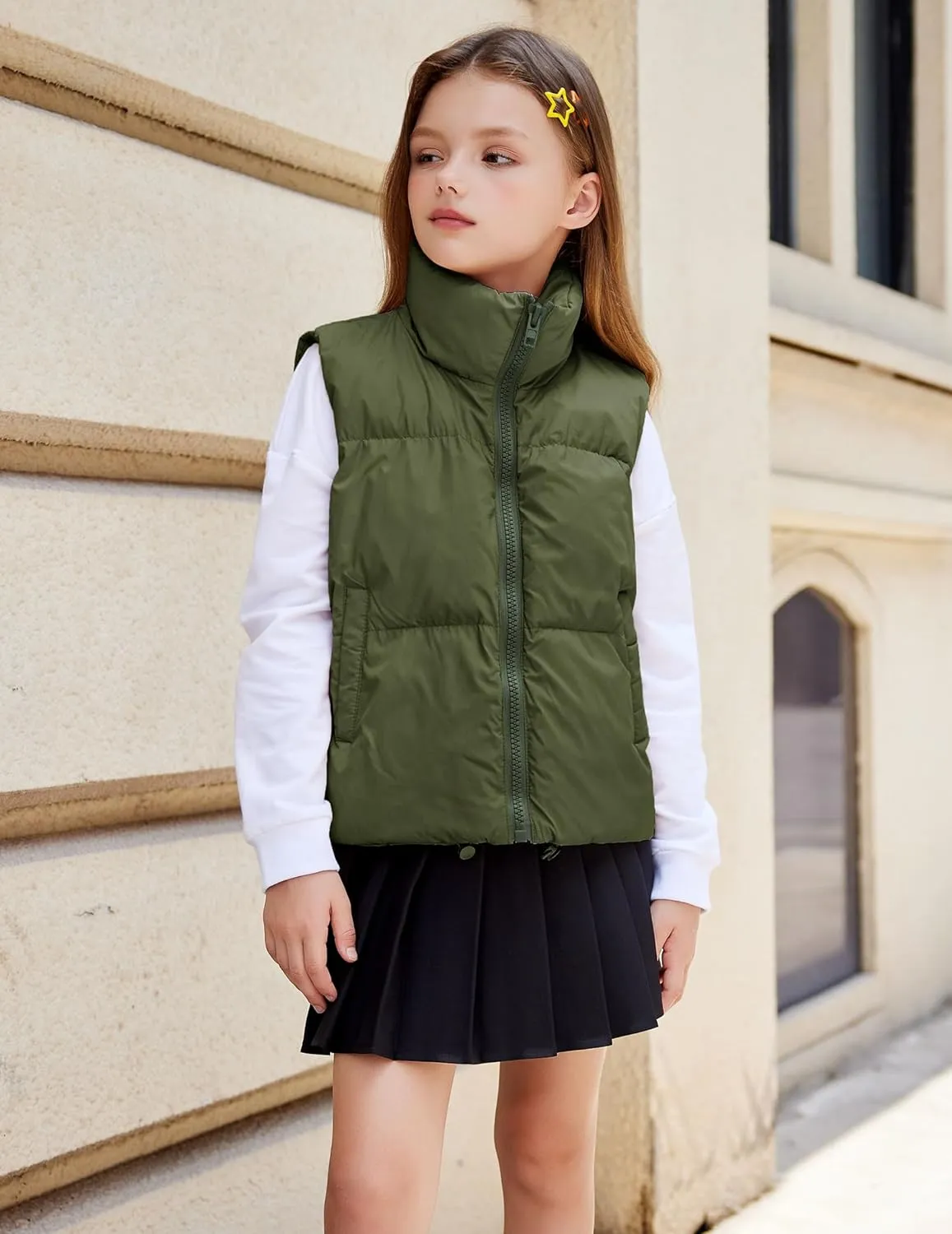 Arshiner Girls Winter Zipper Puffer Vest Lightweight Sleeveless Outwear