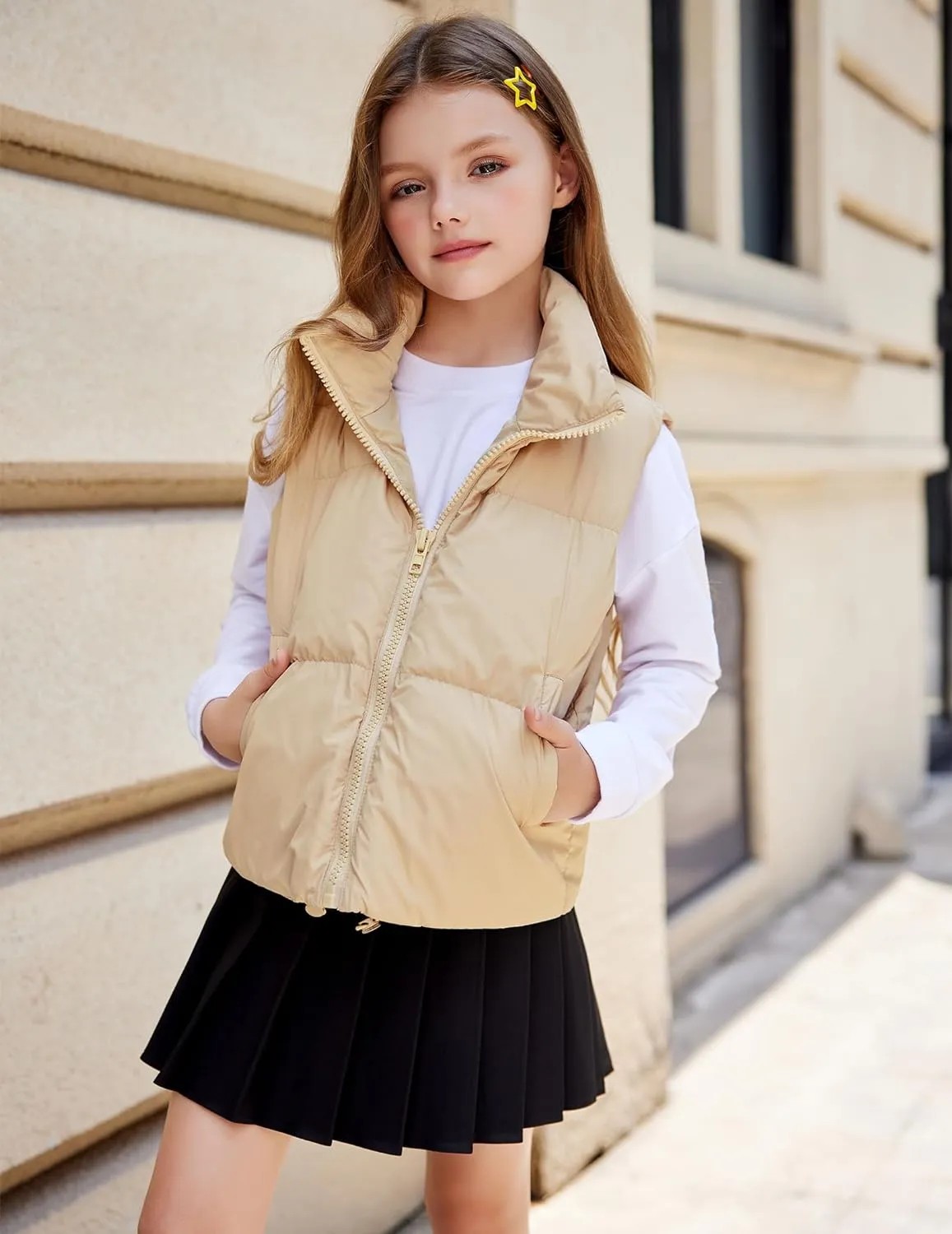 Arshiner Girls Winter Zipper Puffer Vest Lightweight Sleeveless Outwear