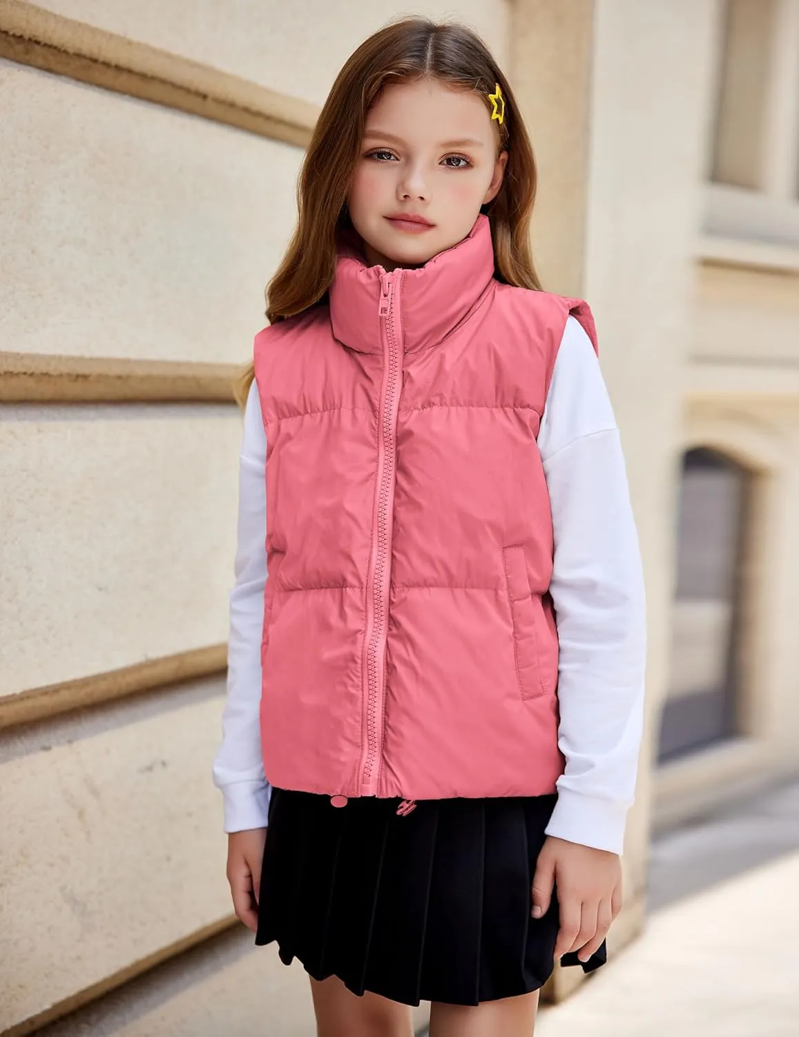 Arshiner Girls Winter Zipper Puffer Vest Lightweight Sleeveless Outwear