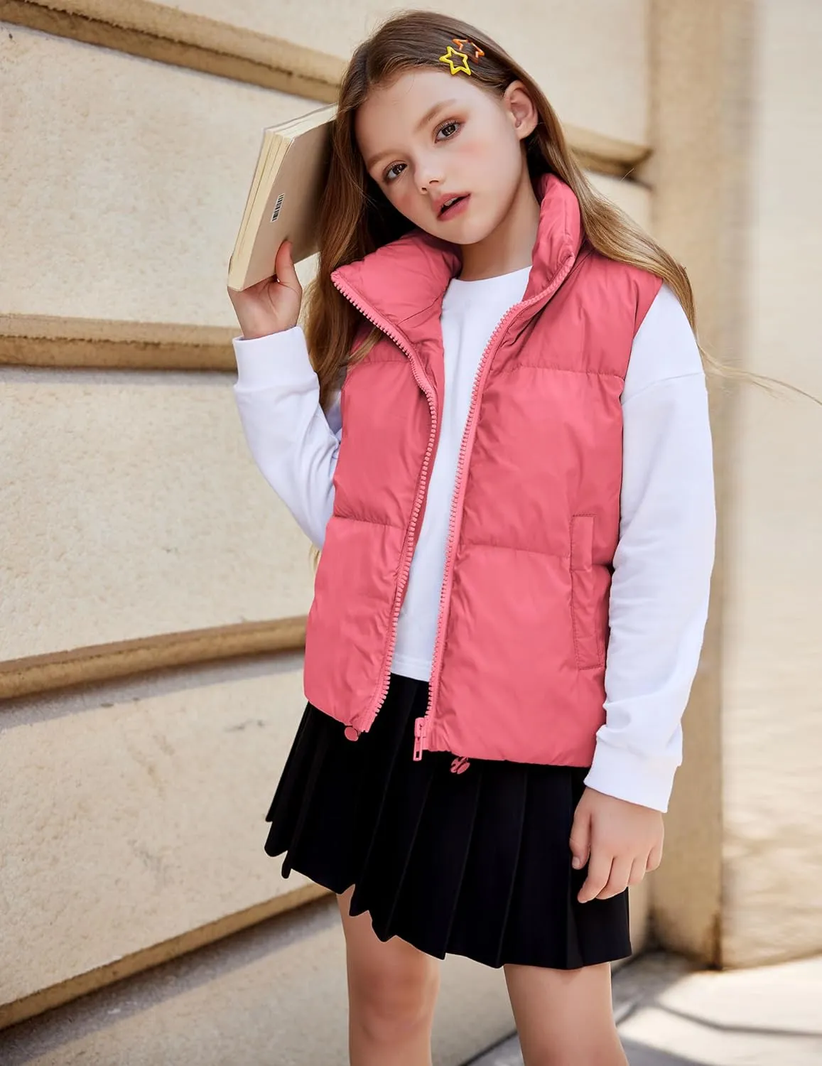 Arshiner Girls Winter Zipper Puffer Vest Lightweight Sleeveless Outwear