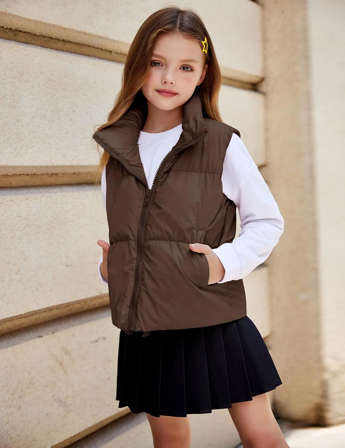 Arshiner Girls Winter Zipper Puffer Vest Lightweight Sleeveless Outwear