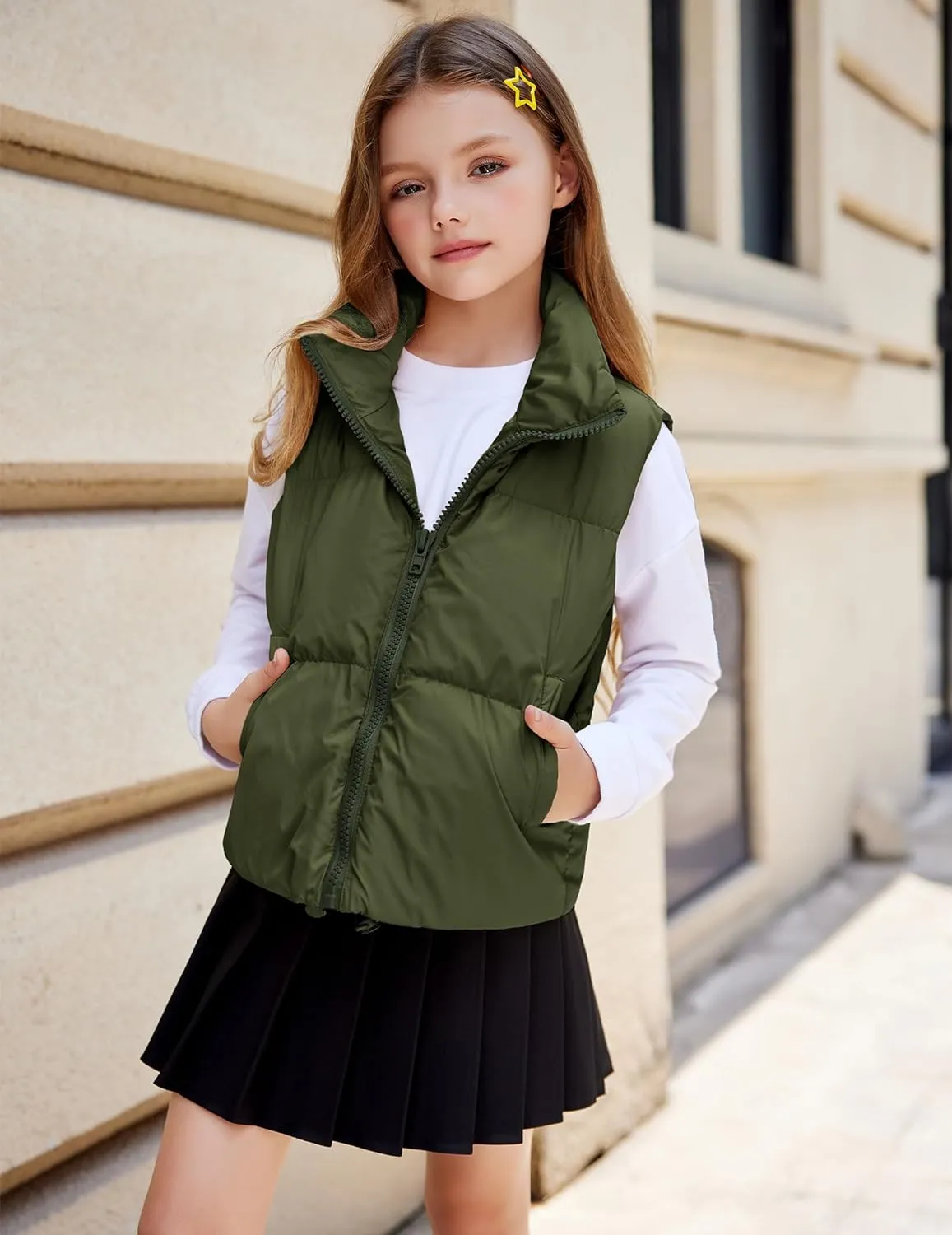 Arshiner Girls Winter Zipper Puffer Vest Lightweight Sleeveless Outwear