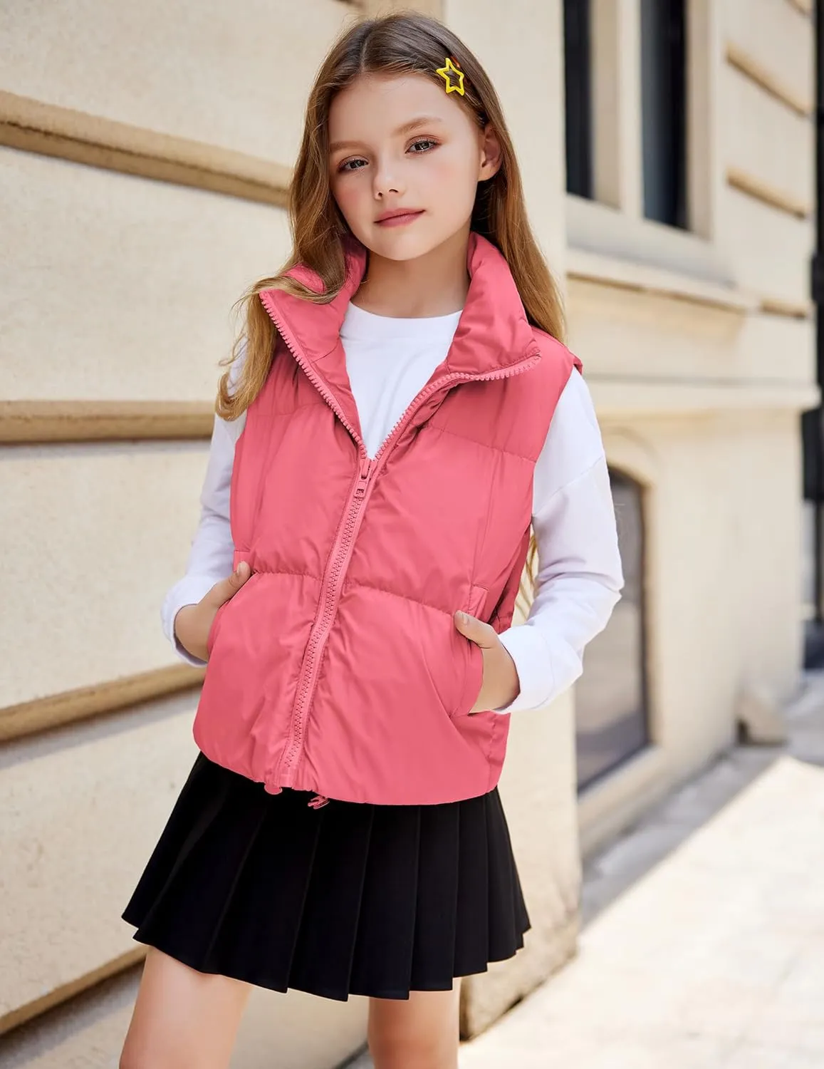 Arshiner Girls Winter Zipper Puffer Vest Lightweight Sleeveless Outwear