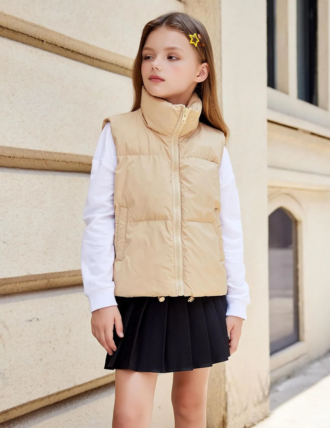 Arshiner Girls Winter Zipper Puffer Vest Lightweight Sleeveless Outwear