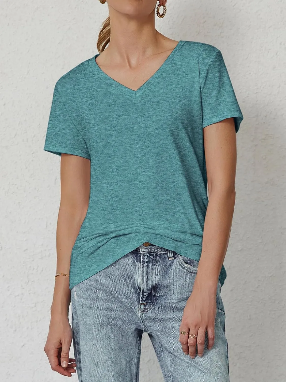 ATHMILE Womens Tops Shirts for Women Short Sleeve V Neck Tee Summer Fashion Trendy Soft Casual Spring Clothes Outfits Beach