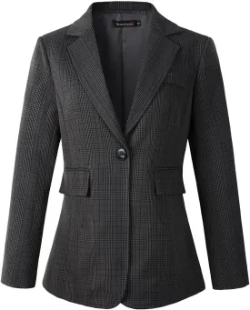 Beninos Womens Casual Blazers One Button Plaid Blazer Jacket