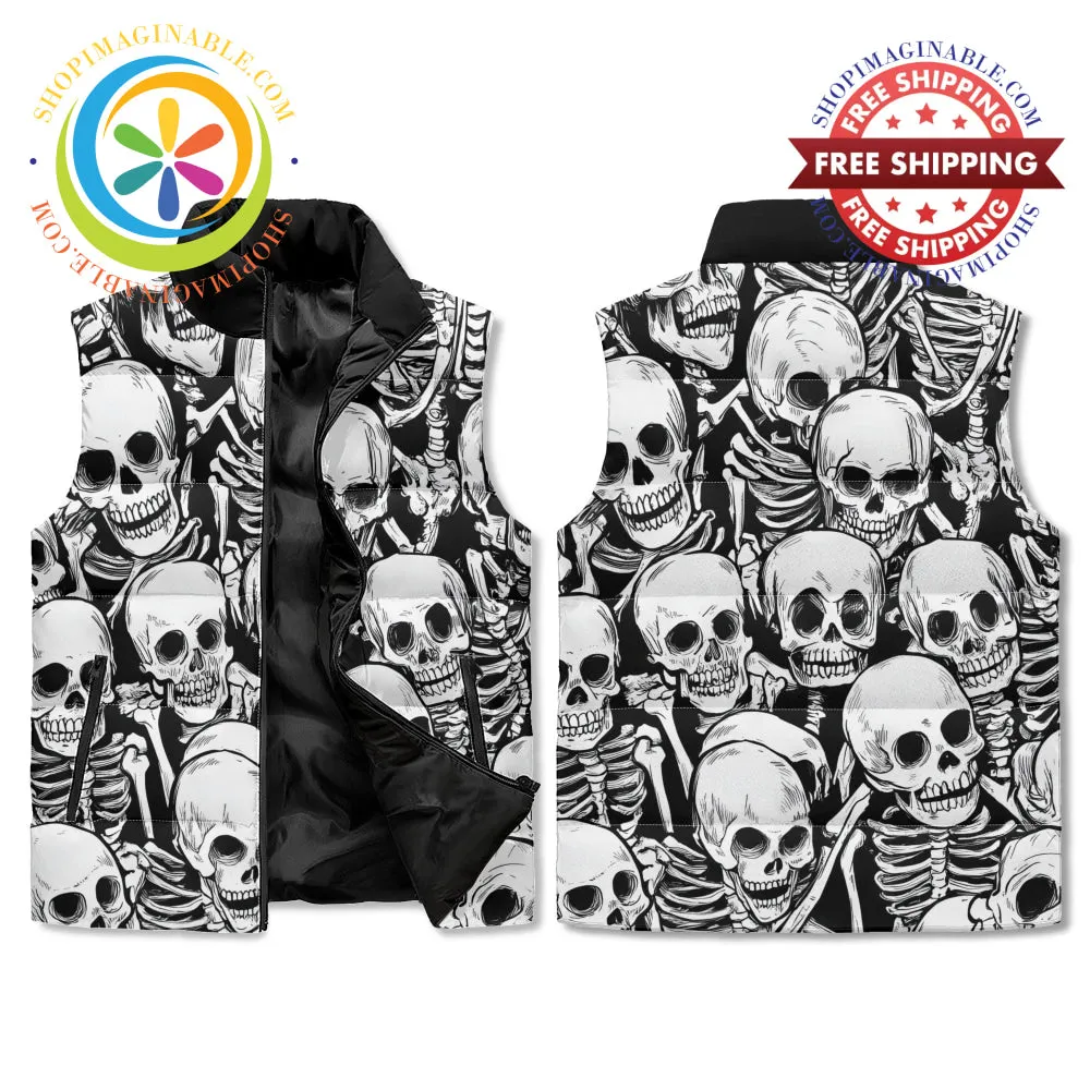 Black & White Skulls Unisex Puffer Vest