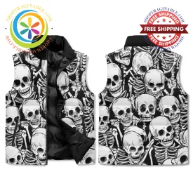 Black & White Skulls Unisex Puffer Vest