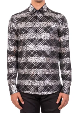 Black Plaid & Cat Metallic Foiled Shirt