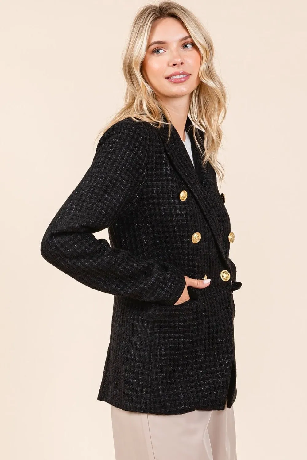 Black Plaid Double Breasted Blazer