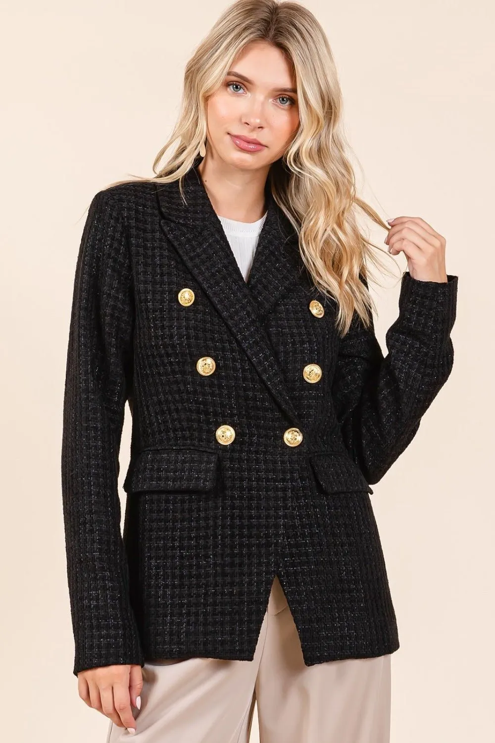 Black Plaid Double Breasted Blazer