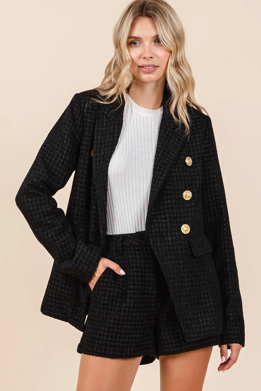 Black Plaid Double Breasted Blazer