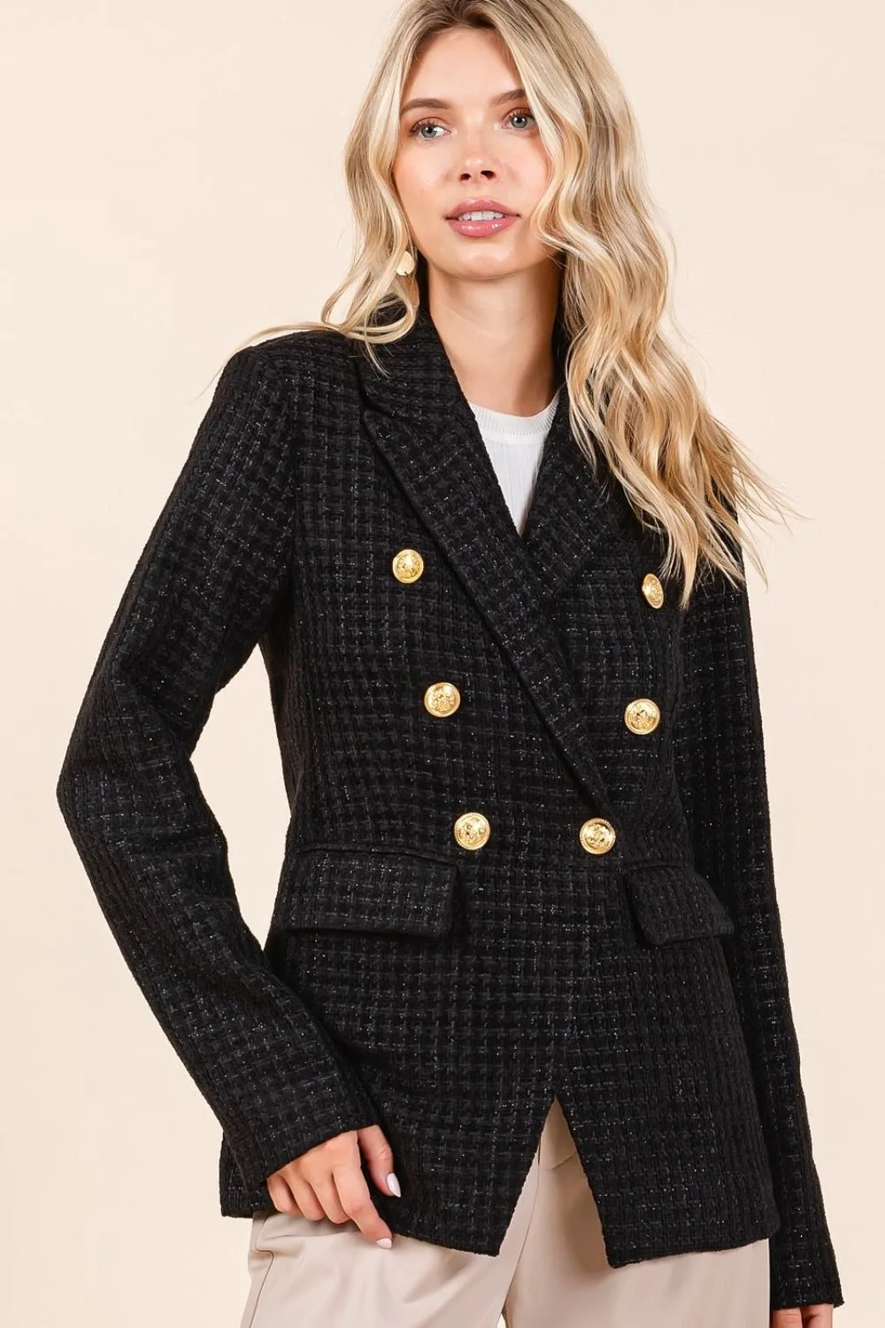Black Plaid Double Breasted Blazer