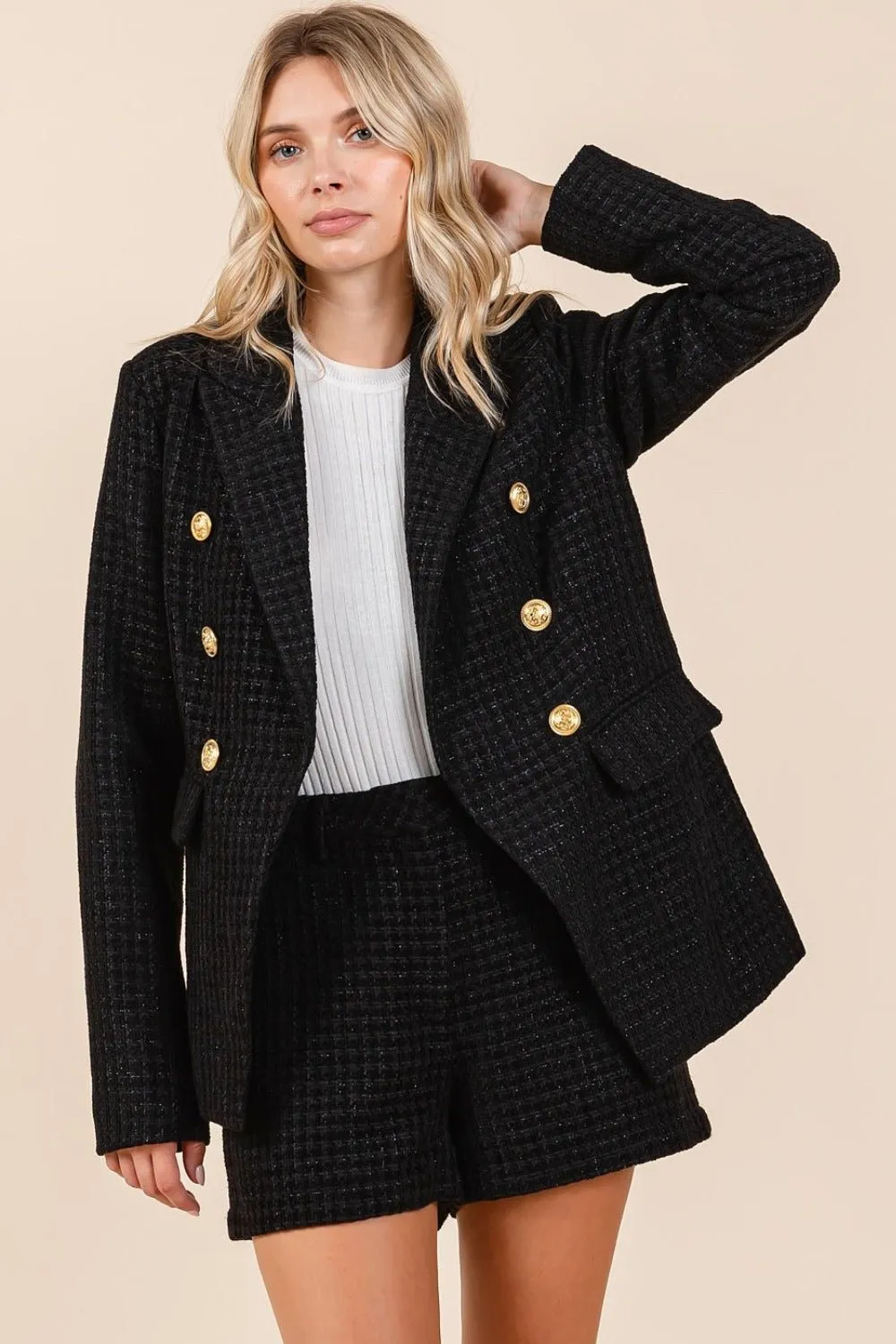 Black Plaid Double Breasted Blazer