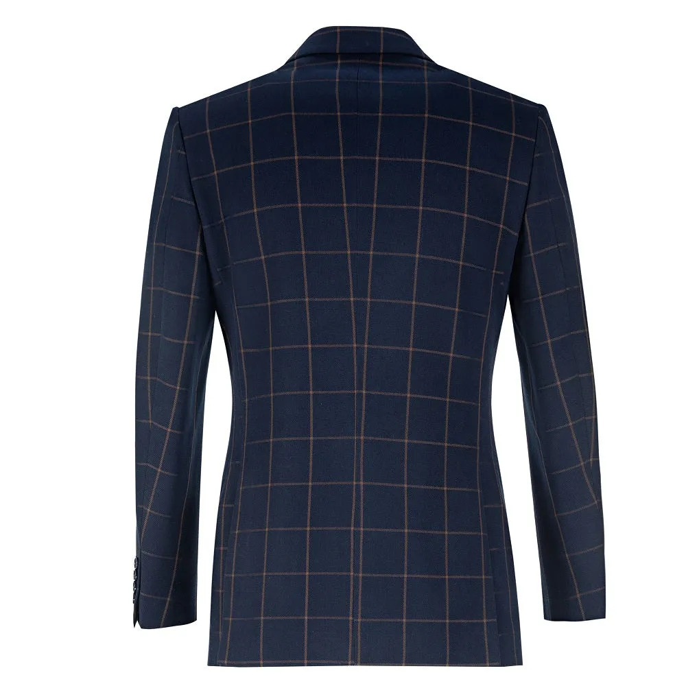 Blue Men's Blazer for Party, Wedding and Business ( Orange Plaid )