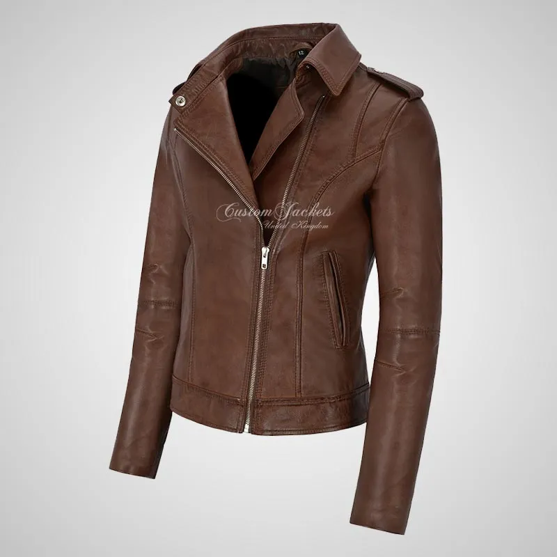 BRYNN Womens Leather Biker Jacket