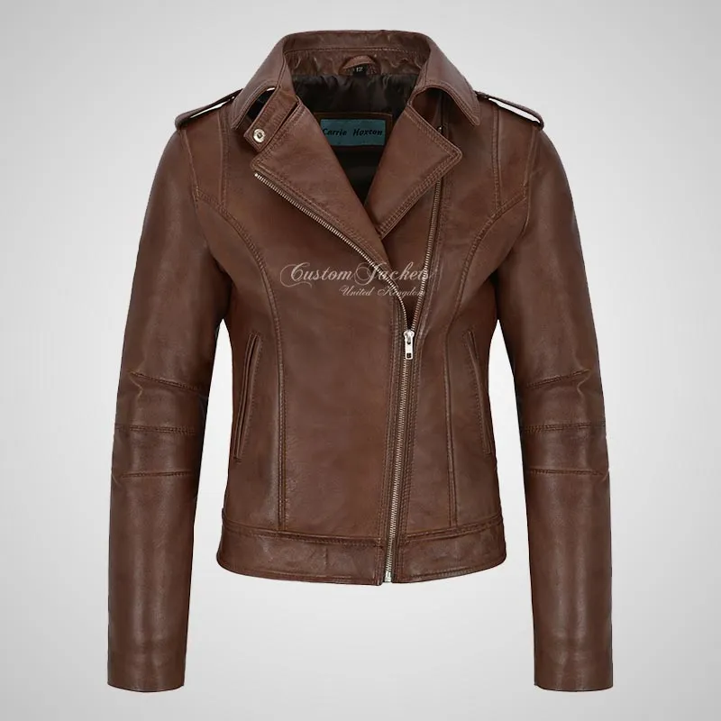 BRYNN Womens Leather Biker Jacket