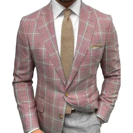 Business Plaid Lapel Collar Two Buttons Long Sleeve Blazer 250199985