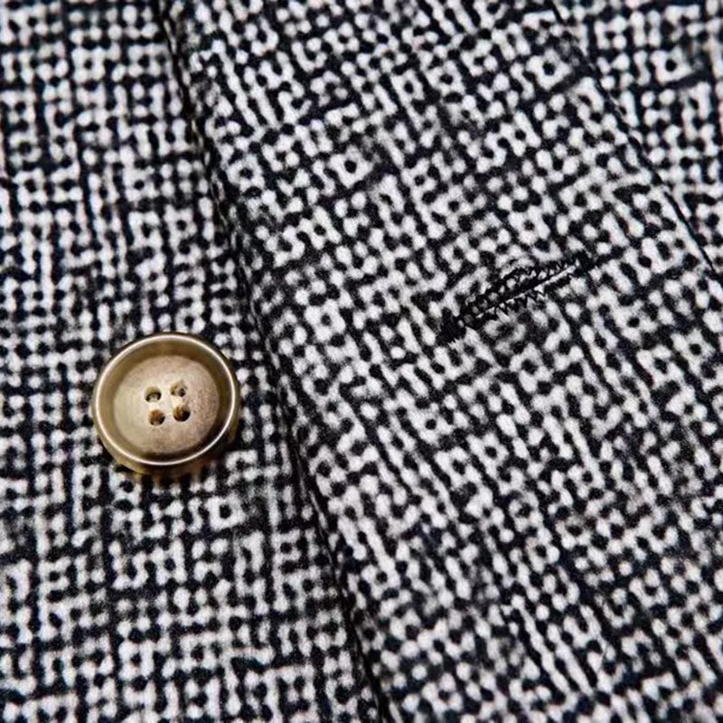 Business Plaid Notched Collar Button Pocket Long Sleeve Blazer 250199967