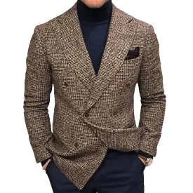 Business Plaid Notched Collar Button Pocket Long Sleeve Blazer 250199967
