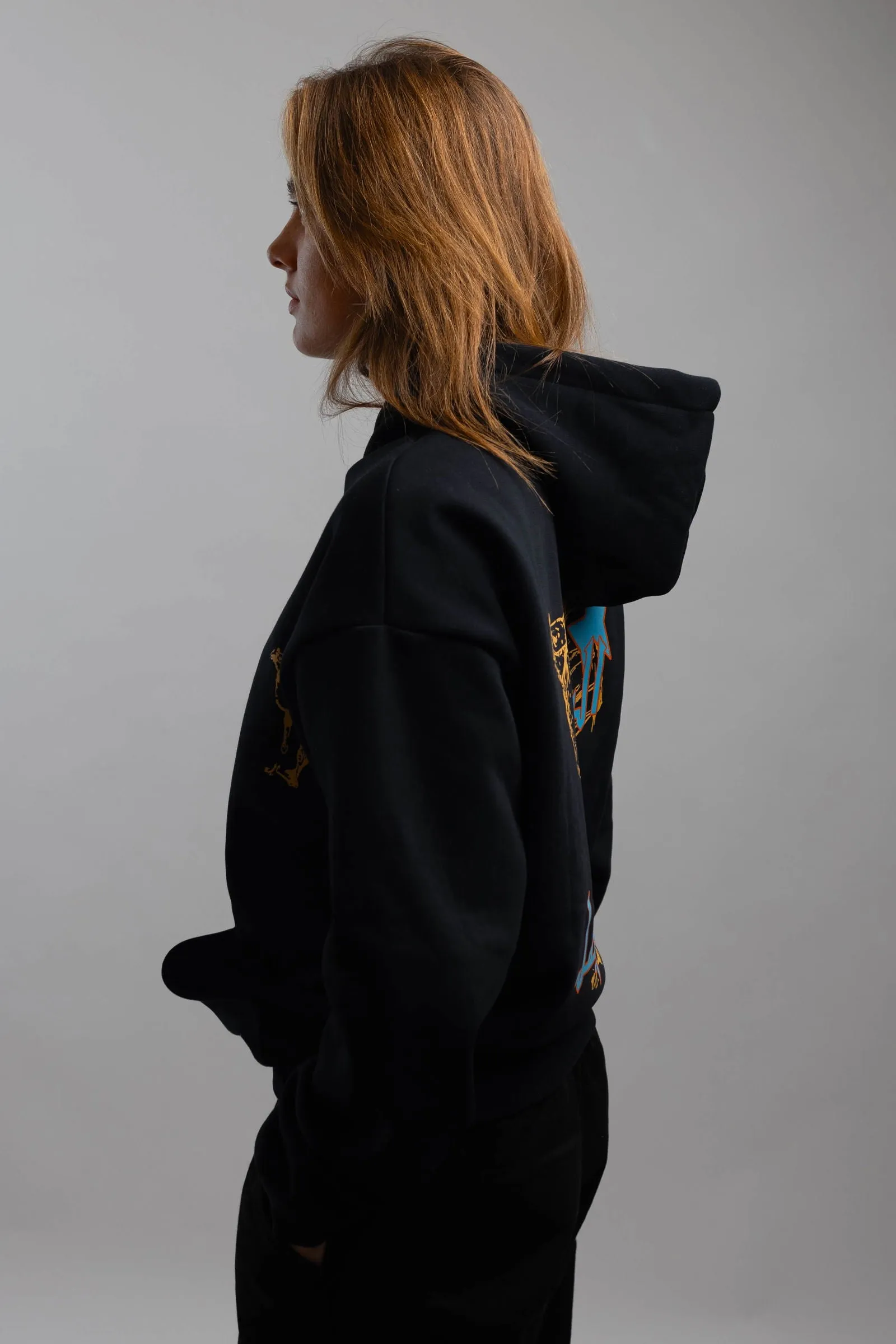 Camel Print Hoodie-Black