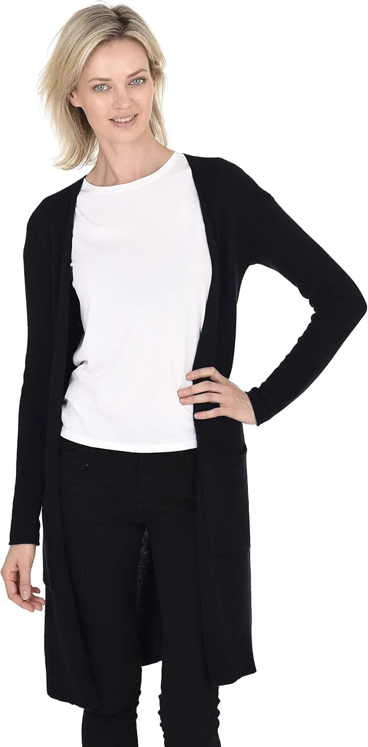 Cashmeren Mid-Length Open Cardigan 100% Cashmere Long Profile Sleeved Sweater for Women